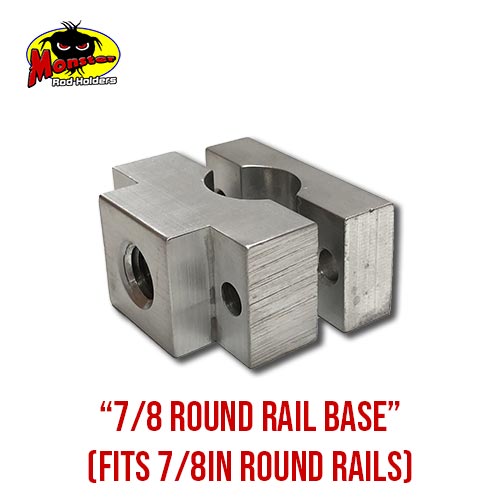 MRH Product Round Rail Base 7_8 – 10 7/8-Inch Round Rail Rod Holder Base product photo for 7/8 in round boat rails