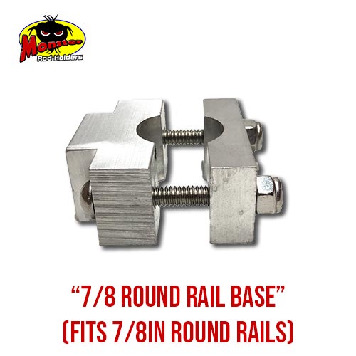 MRH Product Round Rail Base 7_8 – 13 7/8-Inch Round Rail Rod Holder Base product photo for 7/8 in round boat rails