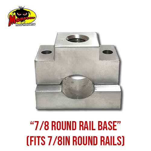 MRH Product Round Rail Base 7_8 – 14 7/8-Inch Round Rail Rod Holder Base product photo for 7/8 in round boat rails