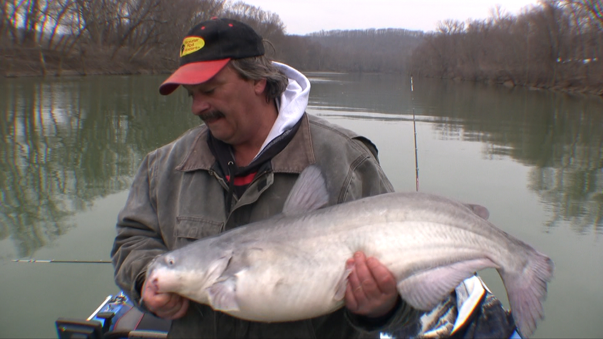 winter catfishing blue cat on the water