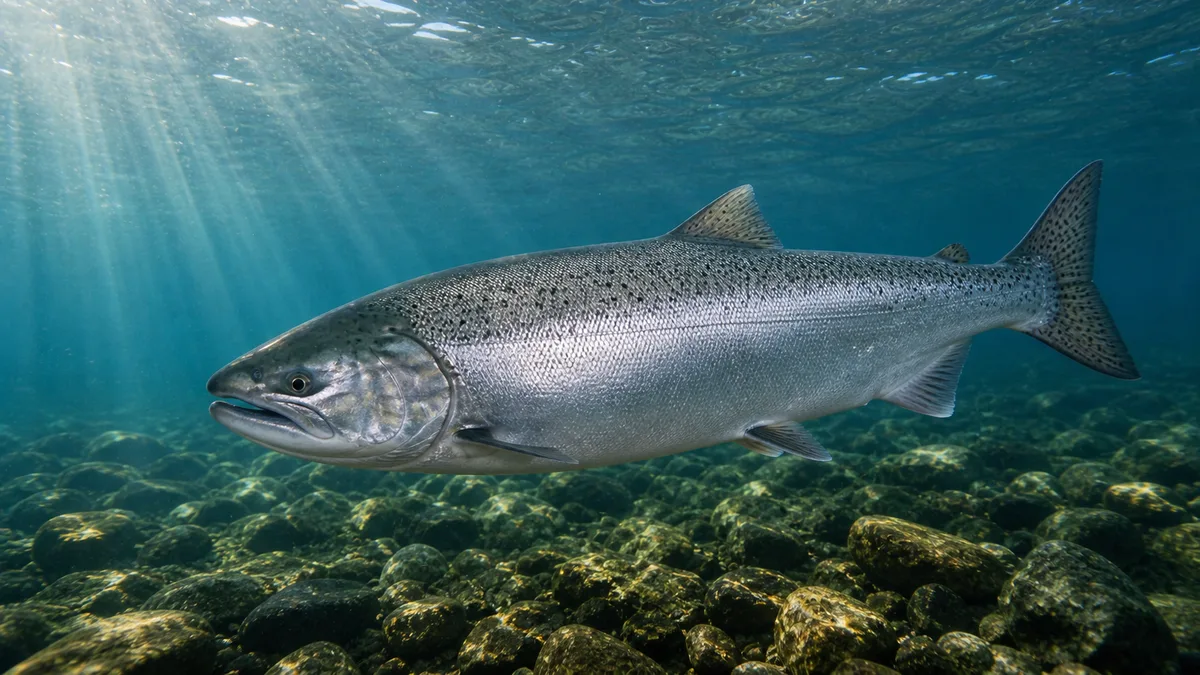 Great Lakes salmon swimming underwater in clear cold water